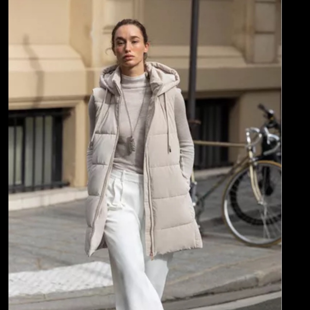 🌟 Zara Long Beige Puffer Vest 🌟